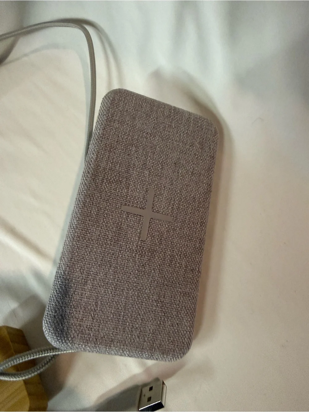 IKEA Gray Fabric Wireless Charging Stand with Wood Base
